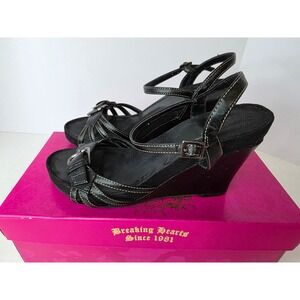 Worn Candie's Black Strappy Wedge Sandals Buckle Retro Platform Heels 7M
338